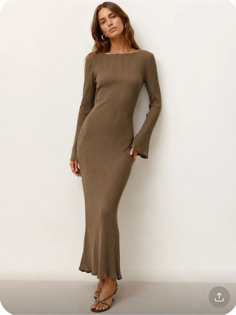 NWT REFORMATION Brown Ribbed Long-Sleeve Maxi Dress Size S